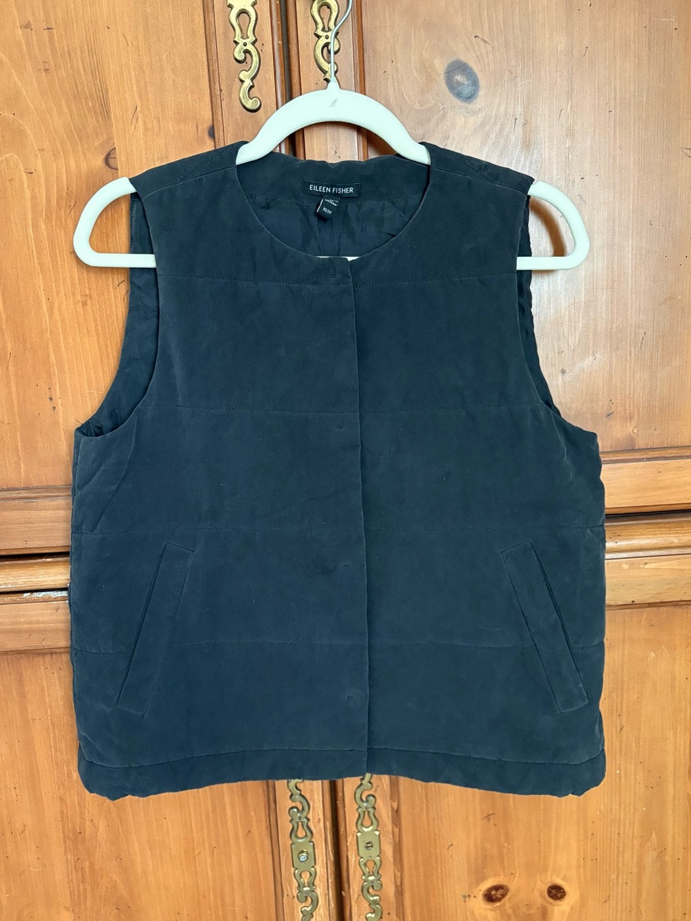 Eileen Fisher Fuji Silk Quilted Vest Women’s Small Charcoal Black